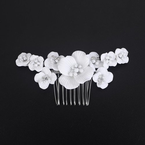 Teyglen Flower Bride Wedding Hair Comb White Flower Headpiece Bridal Hair Piece Floral Flower Hair Comb Decorative Hair Accessories Jewelry for Women (Silver)