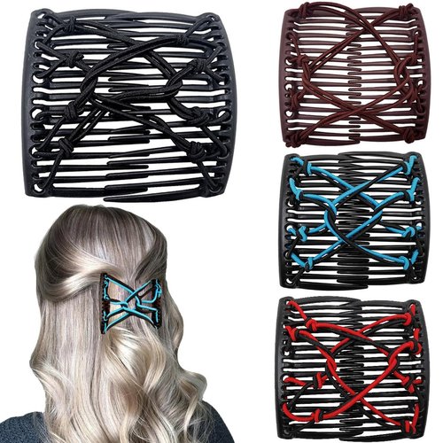 4 Pieces Elastic Magic Hair Comb Clips Stretchy Double Comb Hair Forks for Women Girls Vintage Hairstyle Multipurpose Hair Accessories (Classic Style)