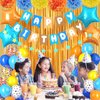 Blue and Orange Birthday Decorations,Dog Paw Balloons Party Decorations for Boys Girls with Blue Yellow Orange Balloons Happy Birthday Banner Orange Fringe Curtain Tissue Paper Pompoms Star Garland