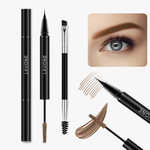 LAVONE Eyebrow Pencil and Eyebrow Gel 2-in-1, Waterproof Ultra-Precise Tip Brow Pen and Tinted Eyebrow Mascara, with Dual-ended Eyebrow Brush, Eyebrow Makeup for Natural Looking Eyebrows - Soft Brown
