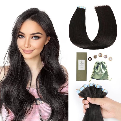 Missme Tape In Hair Extension Human Hair,20ins 20pieces 50g Tape On Hair Extensions 100% Real Remy Human Natural black Hair For Women
