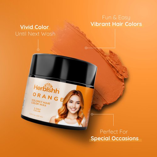 Herbishh Koloret Temporary Hair Color Wax, Orange Hair Dye, Instant Hair Color Wax Washable, Vegan Hair Color, Hair Paint Temporary Hair Dye, DIY Temporary Hair Color for Kids, Men & Women 5.07 fl