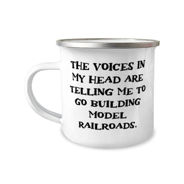 Cute Model Railroads 12oz Camper Mug, The Voices in My Head are Telling Me to Go, Funny Gifts for Friends, Holiday Gifts, Model trains, Train sets, Toy trains, Railway, Locomotive, Track