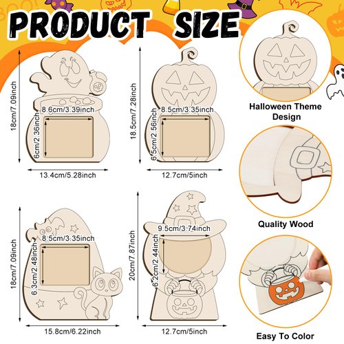 Yousoontic 16 Pcs Halloween Picture Frame Craft Kit for Kids DIY Wooden Halloween Crafts Color Your Own Halloween Frame Craft Halloween Decorations for Halloween Party Decor Home Classroom Activities