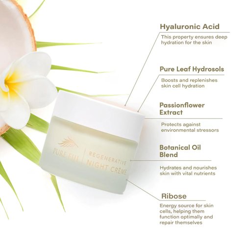 PURE FIJI Regenerative Night Cream Anti Aging Moisturizer, Repair & Hydrate Recovery Cream Night Moisturizer For Face, Natural Formula for All Skin Types, (1.7oz/50ml)