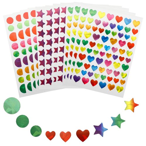 5130Pcs Small Stickers for Kids, 90 Sheets Holographic Glitter Colorful Foil Star Stickers for Kids Reward, Behavior Chart, Teacher Supplies School, DIY Decorations (Star+Heart+Circle)