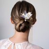 HINZIC 5PCS Bluebell Tassels Hairpin, Crystal Rhinestone Pearl Hair Clips Headpiece Retro Flower Chinese Hanfu Wedding Brides Hair Accessories Jewelry for Women Girls Updo Long Hair