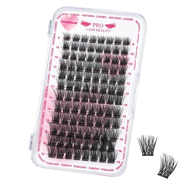Lash Clusters, 96 Pcs Individual Lashes Natural Look Cluster Lashes DIY Lash Extension 8-16mm Eyelash Clusters Wispy Natural Lashes Super Thin Band Reusable(Uncluttered,D-8-16mix)