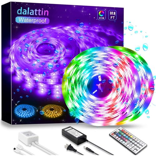 dalattin Waterproof Led Lights Outdoor Led Strip Lights 32.8ft RGB 300 LEDs Color Changing Led Rope Lights with 44 Keys IR Remote, 2 Rolls of 16.4ft