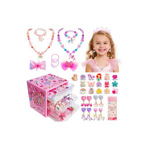 ELEMIRSA Jewelry Toys for Girls Toddler Lovely Rings Clip on Earrings Kids Necklace Bracelet Set Gift for Girls