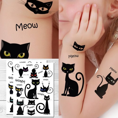 Supperb® Temporary Tattoos - Black Cute Cats (Set of 2)