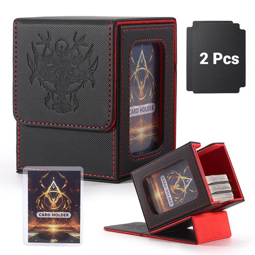 Komick MTG Commander Deck Box Emblem Embossed Logo with Commander Display, PU Leather Card Storage Case 100+ Double-Sleeved Cards, Magnetic Closure, TCG, CCG, Bloomburrow MTG, Magic Cards (Red Leoric)