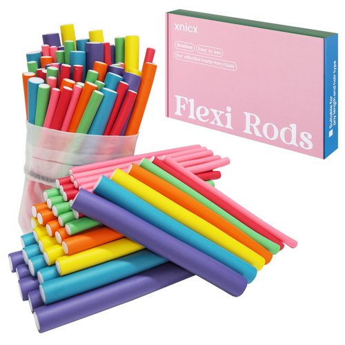 xnicx 47 pcs 7'' Hair Curlers Rollers Flexi Rods Flexible Curling Rods Set No Heat Heatless Bendy Foam Hair Curls for Long,Medium,Short Hair to Sleep in