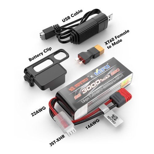 HYPER GO Angry Snail 2S3000 RC Car Upgrade Accessories 2S 7.4V 3000 mAh 25C LiPo Battery, Spare Parts RC Battery All 1/14 1/16 Scale