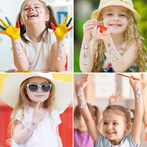 Sparkling Unicorn Temporary Tattoos for Kids - Waterproof Cartoon Stickers with New Rainbow Glitter Design for Fun Activities and Party Favors…