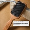 Wooden Paddle Hair Brush, Square Detangling Reducing Breakage Hairbrush for Men & Women, Beechwood Air Cushion Brush with Travel Bag for Thick, Curly, Wet, Dry Hair