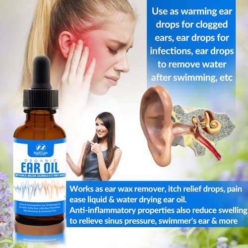 Organic Ear Oil for Ear Infection - Natural Eardrops for Earache Prevention, Swimmer's Ear & Wax Removal - Kids, Adults, Baby, & Dog Earache Remedy - with Mullein, Garlic, Calendula Made in USA