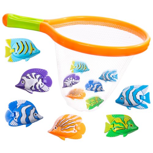 Toy Fishing Net for Bath | Bath Toys for Kids – Dive Game Small Sinking Fish, 6 Fish Multicolored
