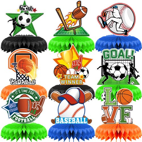 Sports Theme Honeycomb Centerpiece,Soccer Baseball Basketball 3D Table Toppers Football Party Dec...