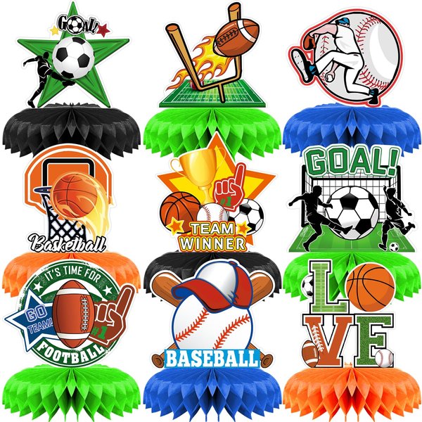 Sports Theme Honeycomb Centerpiece,Soccer Baseball Basketball 3D Table Toppers Football Party Decorations for Kids Birthday Party Supplies