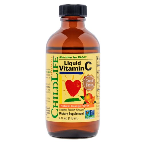 CHILDLIFE ESSENTIALS Liquid Vitamin C - Immune Support, Vitamin C Liquid, All-Natural, Gluten-Free, Allergen Free, Non-GMO, High in Antioxidants - Orange Flavor, 4 Ounce Bottle