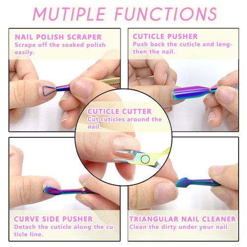 Cuticle Trimmer with Cuticle Pusher and Scissors, Cuticle Remover Professional Durable Pedicure Manicure Tools, Stainless Steel Cuticle Nipper Cutter Clipper for Fingernails and Toenails (Colored)