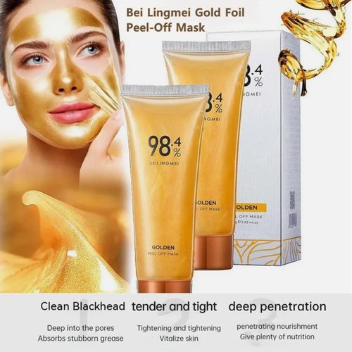 2Pcs 98.4% Gold Foil Peel-Off Mask,Gold Peel Off Mask Anti-Wrinkle,98.4% Golden Peel Off Mask,Anti-Aging Gold Face Mask for Moisturizing,Removes Blackheads,Reduces Fine Lines,Cleans Pores(80g)