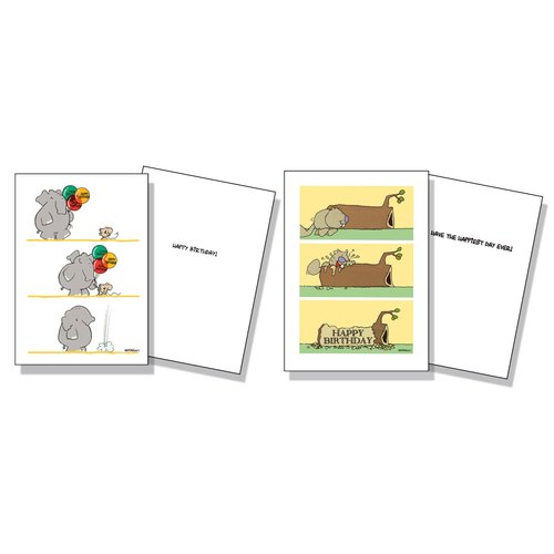 Cute Assorted Kids Birthday Card Pack - Set of 12 Cards & Envelopes - Funny Birthday Cards