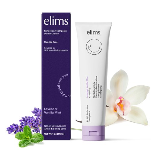ELIMS Nano Hydroxyapatite Fluoride Free Toothpaste - Xylitol Remineralizing Toothpaste for Whitening Sensitive Teeth - SLS Free Lavender Vanilla Mint Toothpaste for Adults & Kids 4oz