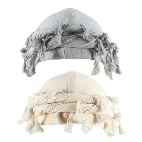 Agturber 2pcs Turban for Men Women Satin Lined Durag Head Wrap Vintage Modal Twist Halo Turban with Tassel(Beige,Light Grey)