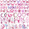 PAGOW 60 Sheets Pink Butterfly Temporary Tattoos Self-adhesive Flower Rabbit Whale Face Body Arm Tattoos Stickers Waterproof Christmas Valentines Birthday Party Decoration for Women Girls Adults