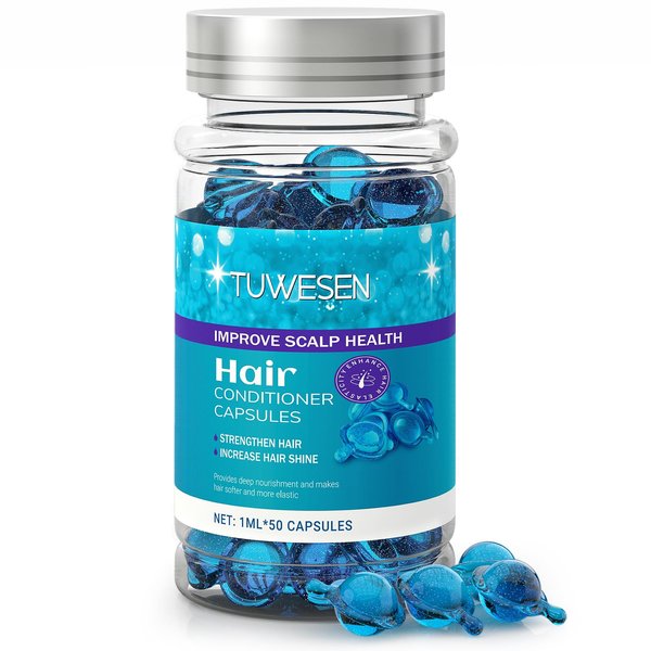 TUWESEN Hair Treatment Serum, Hair Serum Oils Capsule with Vitamin A C E B5, No Rinse Hair Styling Serum with Moroccan, Macadamia, Avocado Oil, 50 Capsules