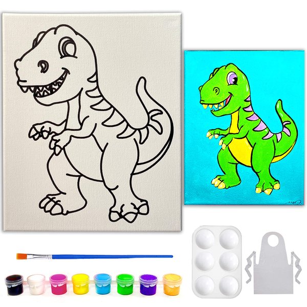 8x10 Pre Drawn Stretched Canvas Painting for Kids | Custom theme | Birthday Gift Dinosaur Theme | Paint Party Gift Favor | DIY Party