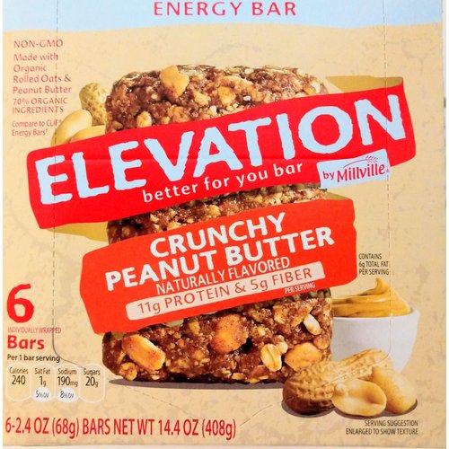 Elevation by Millville Crunchy Peanut Butter Energy Bars 2.4ozx6 Total,14.4oz, Pack of 1