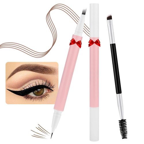 BINGBRUSH 2-in-1 Dual-Ended Eyebrow Pencil Micro 4 Point and Precise Brush - Eye Makeup Lift & Snatch Long-Lasting Waterproof Natural Eyebrow Hair (1Pc 06# Medium brown)