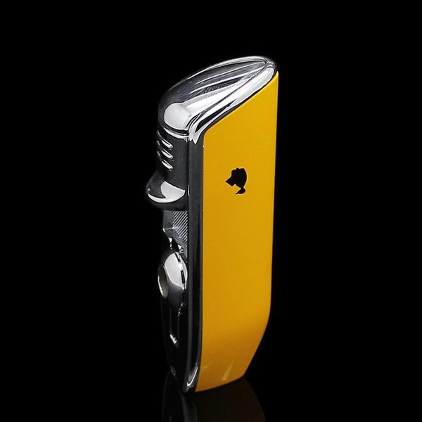 CIGAR IN STYLE Cigar Lighter, Yellow Triple 3 Jet Flame Refillable Butane Torch Lighter with Punch