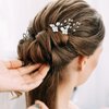 3PCS Flower Bridal Hair Pins Pearl Bride Wedding Hair Accessories Flower Wedding Hair Pins Rhinestone Hair Piece for Women and Girls (Silver)