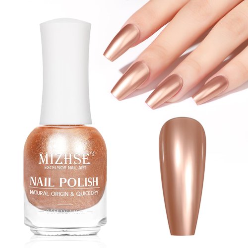 MIZHSE Chrome Nail Polish, Rose Glod Mirror Nail Polish for Nail Art, Long-lasting Mirror Metallic Effect Nail Polish, 0.53oz Gorgeous Quick-Dry Reflective Nail Polish for Fingernail Toenail Manicure