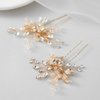SWEETV 2 Pieces Bridal Wedding Hair Pins Flower Pearls Clips Crystal Headpiece Gold Accessories Leaf Bobby Pins Jewelry for Bridesmaids Party Piece Women and Girls