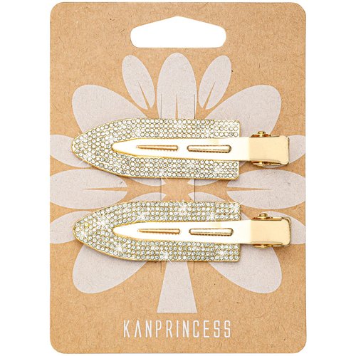 KANPRINCESS 2pcs Rhinestone No Bend Hair Clips, Metal Shiny Styling Diamond Cut Pin Clip No Dent No Crease Hair Clips Bling Curl Pin Barrette for Women Girls Makeup Hairstyle Application (Gold)