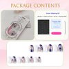 White Press on Nails Short Almond False Nails with Blue Flower Designs Nude Full Cover Acrylic Nails Press ons for Women 24 Pcs