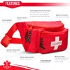 NOVAMEDIC First Aid Empty Fanny Pack, 8"x2"x6", Waist Bag with 3 Zippered Compartments & Adjustable Strap for Lifeguard, Hiking, Travel Men & Women, Durable, Red