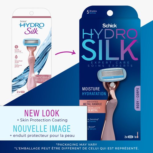 Schick Hydro Silk Rose Gold Metal Razor for Women | Womens Razors, Travel Razor, 5-Blade Razors for Women | 1 Handle & 2 Razor Refills