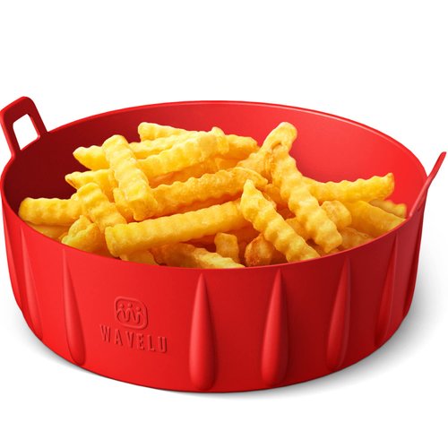 WAVELU Air Fryer Silicone Pot Liner | EXTRA STRONG | Food Safe Air fryers Oven Accessories | Replacement of Flammable Parchment Paper | No More Harsh Cleaning Basket After Using Airfryer (5.3QT & up)