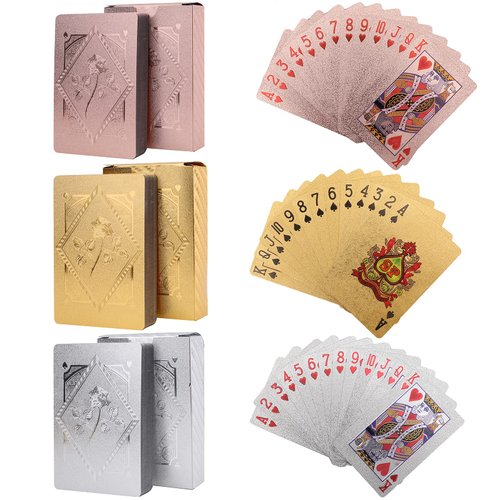 Jucoan 6 Decks of Playing Cards, Waterproof Plastic Poker Cards, Gold Foil Playing Cards for Party Game, Poker Size, Standard Index, (2 Gold, 2 Silver, 2 Pink)
