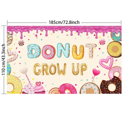 Donut Grow up Birthday Backdrop Sweet Donuts Photography Background Donut Party Decorations for Newborn Kids Girls Birthday Party Baby Shower Party Supplies