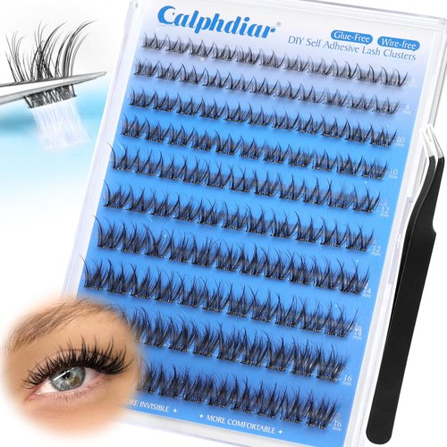 Self Adhesive Eyelashes Fluffy Eyelash Extension Natural Self Adhesive Lash Clusters No Glue Eyelashes Clusters Reusable Pre Glued Individual Lashes Extension No Lash Band Comfortable (C Curl, 8-16mm)