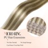 Hanne Fashion Human Hair Extensions Micro Ring PU Hair Extensions Glueless Remy Human Hair Extensions with Holes Highlight Blonde 9A/P60 Invisible Tape in Hair Extensions for Women (35g 4Pcs,18 Inch)