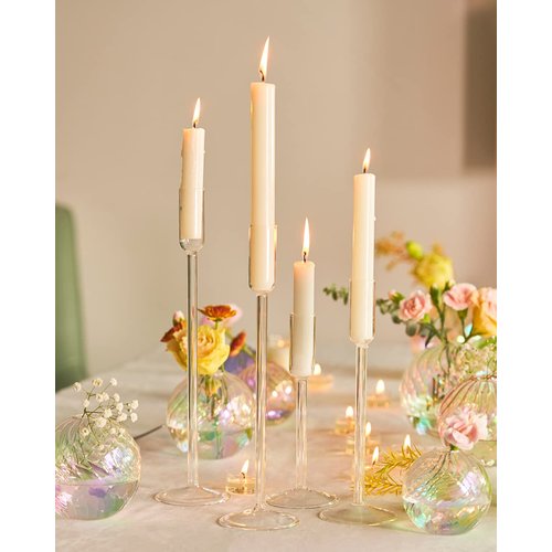 Willceka Candlestick Holders, Glass Taper Candle Holders Set of 4, Candle Holders for Candlesticks, for Christmas Events Party Wedding Reception Table Centerpiece Decorations