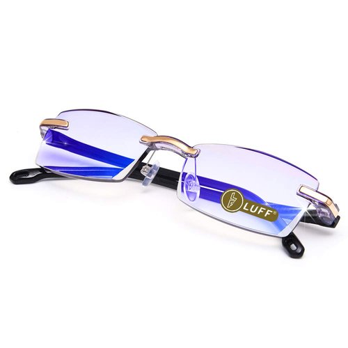 LUFF Reading Glasses Hd Anti-Blue Diamond Cut Edge Frameless Reading Glasses for mens(2.0X)